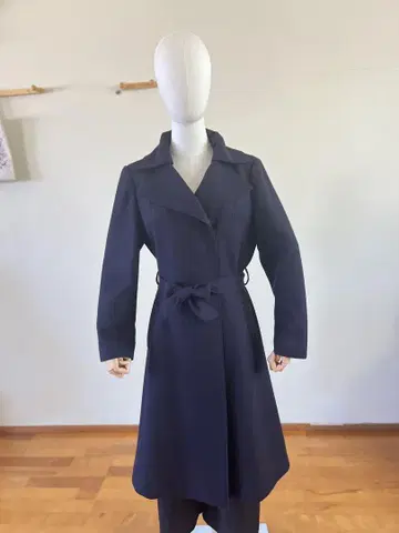 네이비 벨트 롱 코트