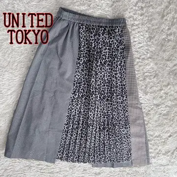 UNITEDTOKYO 플리츠 스커트 비대칭 레오파드 체크