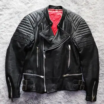 레어 Echtes Leder 더블 라이더 재킷 빨간색 안감 퀼팅