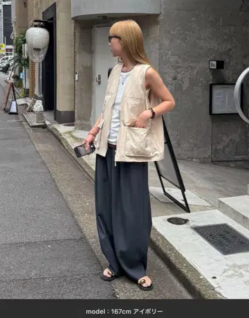 feepur 포켓 워크 베스트 아이보리