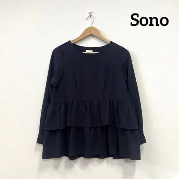 소노 sono 울리시 트윌 티어드 플레어 블라우스 네이비
