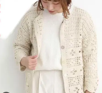 malle 말 아이보리 레이스 짜임 가디건