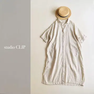 studio CLIP 린넨 100% 와이드 셔츠 원피스