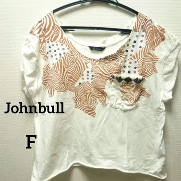 새상품급 Johnbull 반팔 프린트 티셔츠 화이트/오렌지 면 F