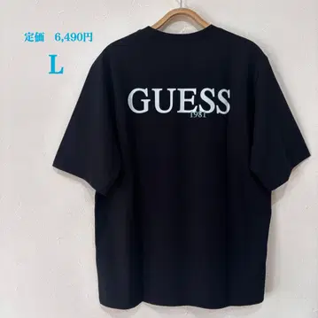 새상품 [GUESS] 게스 백 브랜드 로고 블랙 반팔 티셔츠 심플 L