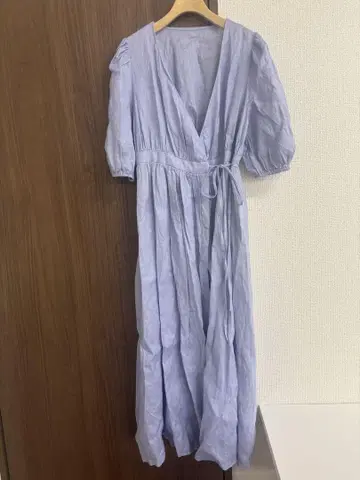 벌스데이 바쉬 린넨 카슈쿨 퍼프 원피스 맥시 블루 린넨 여름