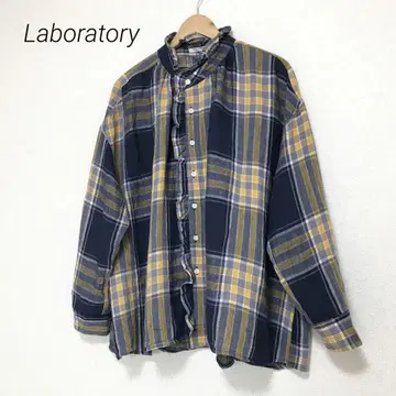 Laboratory 린넨 타탄 체크 오디너리 프릴 블라우스