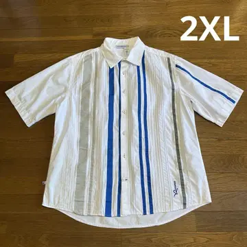 Rocawear 반팔 코튼 셔츠 2XL 화이트 그레이 파랑 스트라이프