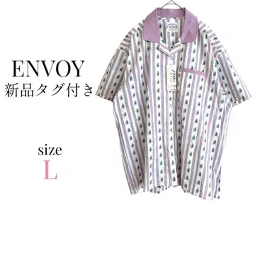 ENVOY [ L ] 반팔 패턴 셔츠 남성용 보이시 스트라이프 올 패턴