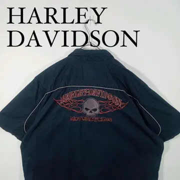 HARLEY DAVIDSON 반팔 워크 셔츠 자수 로고 오픈 카라 XXL