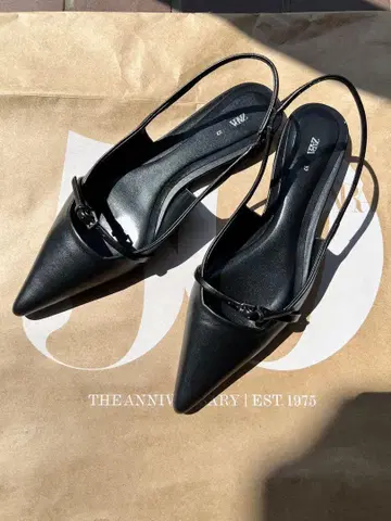 ZARA 스틸레토 슬링백 슈즈 플랫 펌프스 37 블랙