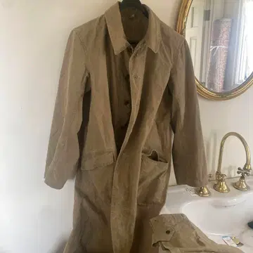 베이지 린넨 빈티지 밀리터리 코트