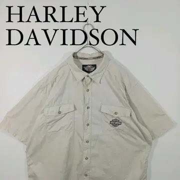 HARLEY DAVIDSON 반팔 워크 셔츠 베이지 XXL 자수 로고