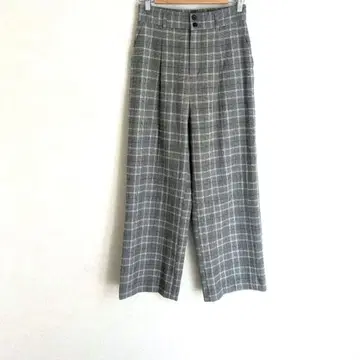 비스 허리밴딩 와이드 팬츠 더블 버튼 체크 무늬 오피스 캐주얼