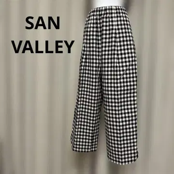 택 포함 새상품 SAN VALLEY 체크 무늬 와이드 팬츠
