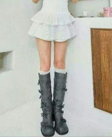 다리치 택 포함 새상품 셔링 코튼 레이스 미니 스커트 WHT 화이트 면