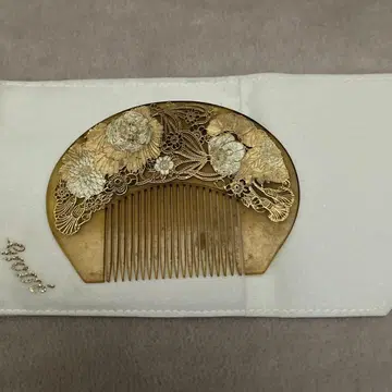 앤티크 빗 자개 세공 금색 꽃무늬