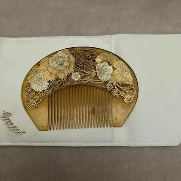 앤티크 빗 자개 세공 금색 꽃무늬