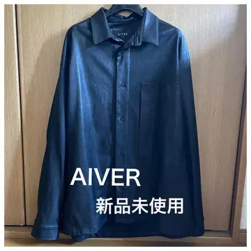 AIVER 블랙 가죽 셔츠 버튼