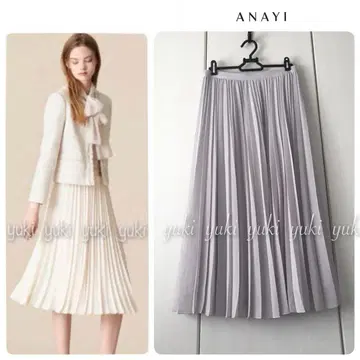 ANAYI 백 새틴 아문젠 플리츠 스커트 38 라이트 그레이