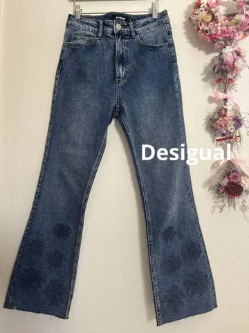Desigual 데시구알 꽃 자수 데님 와이드 팬츠 38