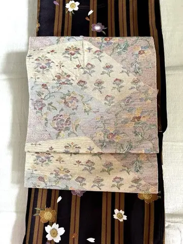 순수 실크 나고야 오비(약 24cm) 츠무기 직물