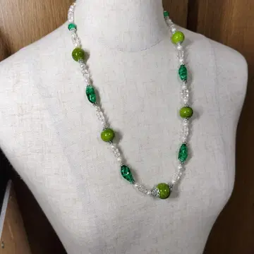 베네치안 유리 목걸이, 담수 펄 어레인지, 58cm, 전체 길이 65cm