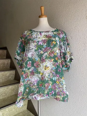 Tunic 카모이 요코 퍼프 슬리브 블라우스 티셔츠 꽃 요정