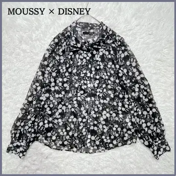MOUSSY x DISNEY 시어 셔츠 미키 패턴 보타이 블랙