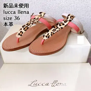 미사용 새상품 란다 lucca llena 플랫 샌들 레오파드 천연 가죽
