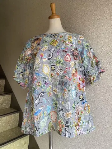 Tunic 카모이 요코 퍼프 슬리브 블라우스 T셔츠