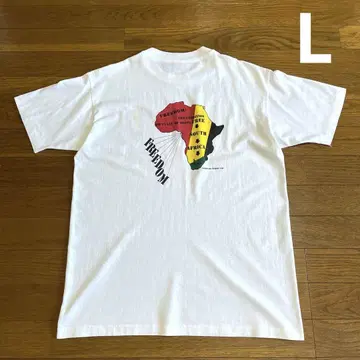 90s USA 제작 Hanes 아프리카 티셔츠 L 화이트 라스타 컬러