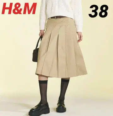 미사용 새상품 H&M 벨티드 플리츠 스커트 베이지 38 L