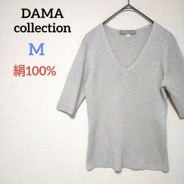 다마 컬렉션 라메 믹스 V넥 티셔츠 실크 100% 5부 소매