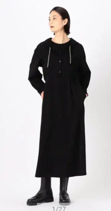 개버딘K.T 하이텐션 분또 후드티 드레스 블랙 9호