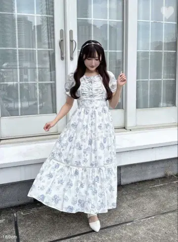 evelyn 꽃무늬 블루 롱 원피스