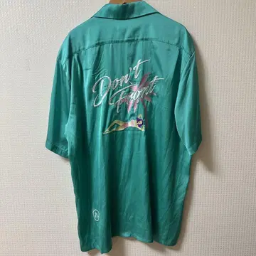 XLARGE 오픈 카라 셔츠 백 자수 그린 y2k