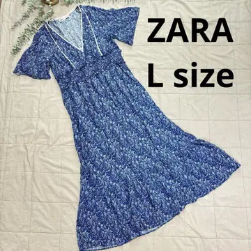 ZARA 페이즐리 무늬 롱 원피스 플레어 L 사이즈 블루