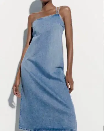 [ ZARA ] 비대칭 데님 미디 원피스