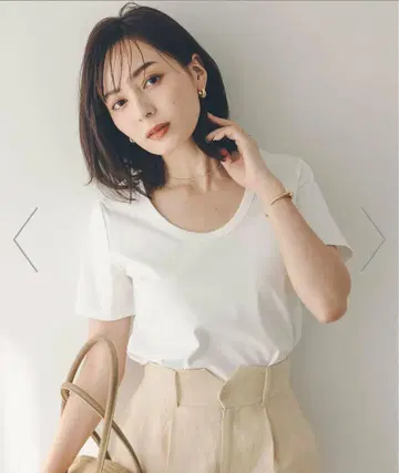 anuans 실크 터치 코튼 U넥 티 화이트