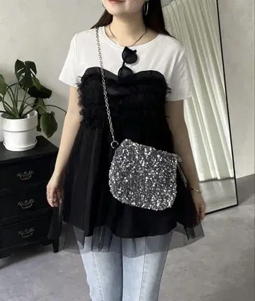 프로즈베르 프릴 튤 도킹 페플럼 티셔츠