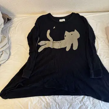 한정판 TSUMORI CHISATO 고양이 프린트 긴팔 튜닉