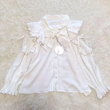 새상품 블라우스 빅 사이즈 보타이 프릴 레이스 셔츠 6L