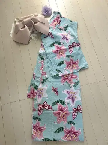 새상품급 유카타 세트 스카이블루 백합 3세트 당일 배송 가능