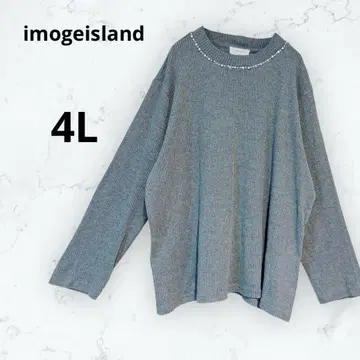 *imogeisland* 니트 스웨터 비쥬 장식 그레이 리브 4L