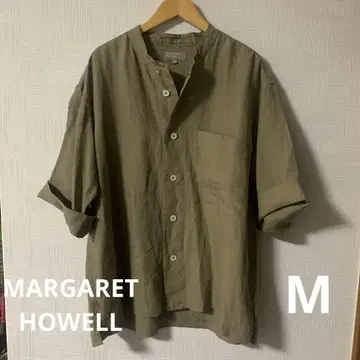 MARGARET HOWELL 카키 린넨 반팔 셔츠 M 오버사이즈