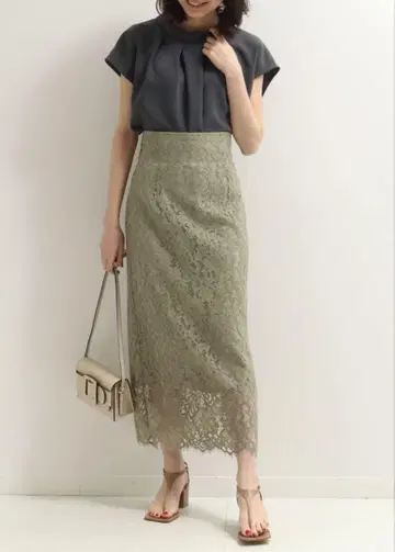noble 노블 리버 레이스 스커트 카키, 빈티지 그린