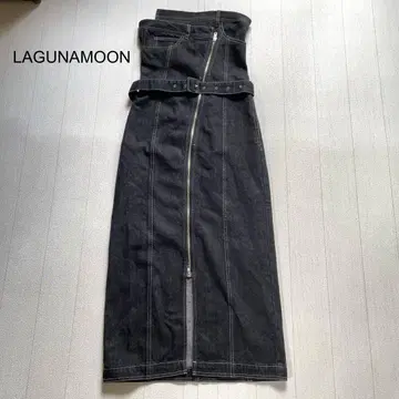 LAGUNAMOON 데님 비대칭 베어 원피스 블랙 S