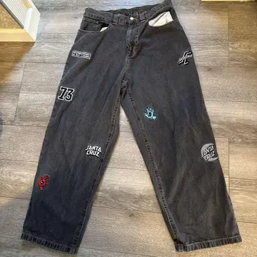 SANTA CRUZ 자수 와이드 팬츠 L