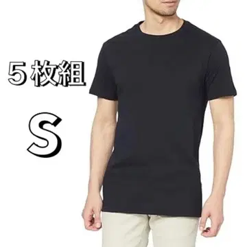 5매 묶음 T셔츠 남성용 반팔 크루넥 코튼 블랙 S